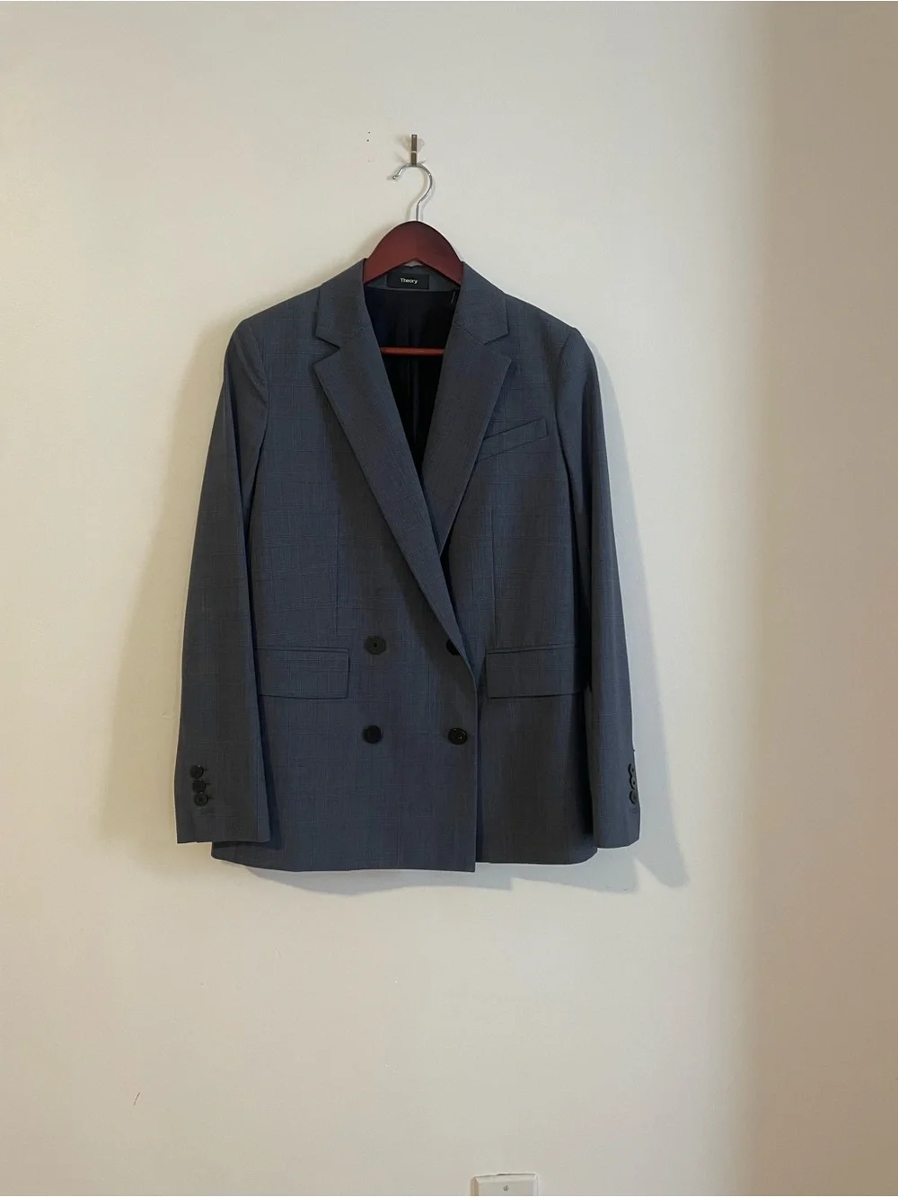 Reiss Double-Breasted Blue/Gray Checked Women's Oversized Blazer